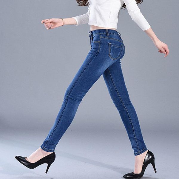 

women's jeans women stretch female multi-size skinny denim pants lady comfortable casual slim pencil trousers spring autumn, Blue