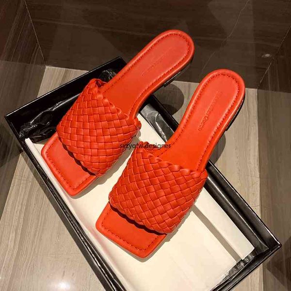 

leather woven luxury designer 2021 summer outside flat bottom sandals new fashion sandles women house slippers, Black