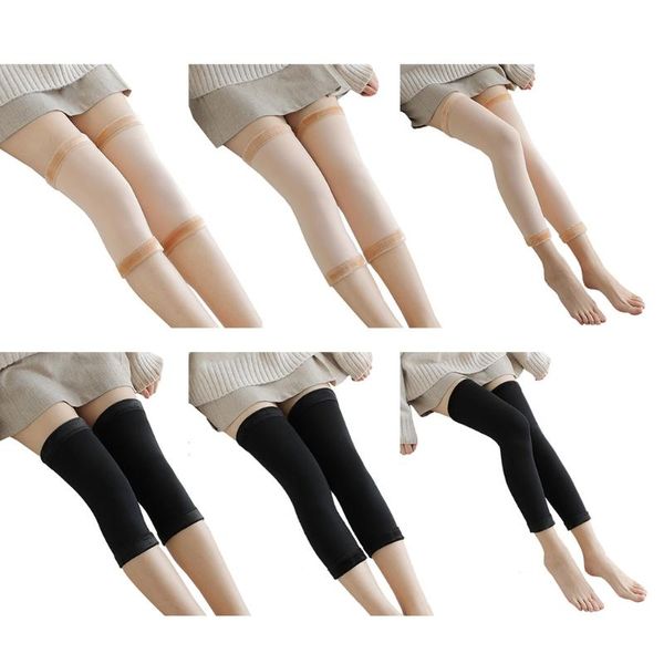 

women men thicken fleece lined knee brace support pads winter thermal non-slip compression sleeve protector elbow &, Black;gray