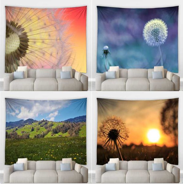 

tapestries plant landscape big tapestry dusk dandelion flower flying seeds green grassland pattern home decor wall hanging blankets murals