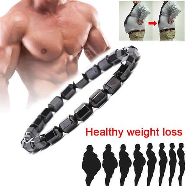 

beaded, strands 1pcs black natural magnetic hematite beads health care bracelet bangles men jewelry