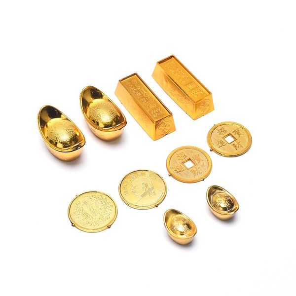 

decorative objects & figurines 12/24pcs/set feng shui auspicious lucky money mascot metal crafts gold ingot decoration