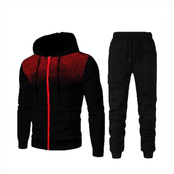 

fashion clothes polka dot mens tracksuit long sleeve hooded and solid color trousers male 2 pieces autumn suit set, Gray