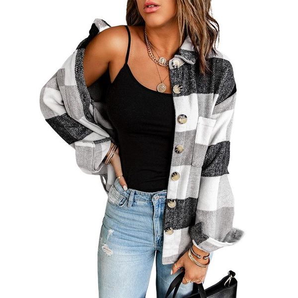 

women's jackets women vintage plaid single breasted oversized jacket coat 2021 autumn winter loose long sleeve outerwear chic, Black;brown