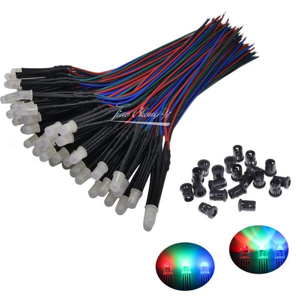 

light beads 10-50pcs 5mm dc12v rgb multicolor led emitting diode common anode cathode 20cm round pre-wired with plastic holder diy