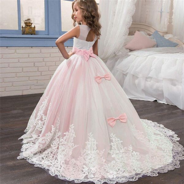 

girl's dresses girls christmas dress formal sleeveless party back hallow out kids ball gown flower bowknot girl princess, Red;yellow