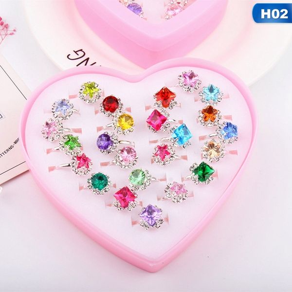 

love ring 12/24/set mixed flower heart baby kids girl children's cartoon s with display box for christmas gift, Slivery;golden