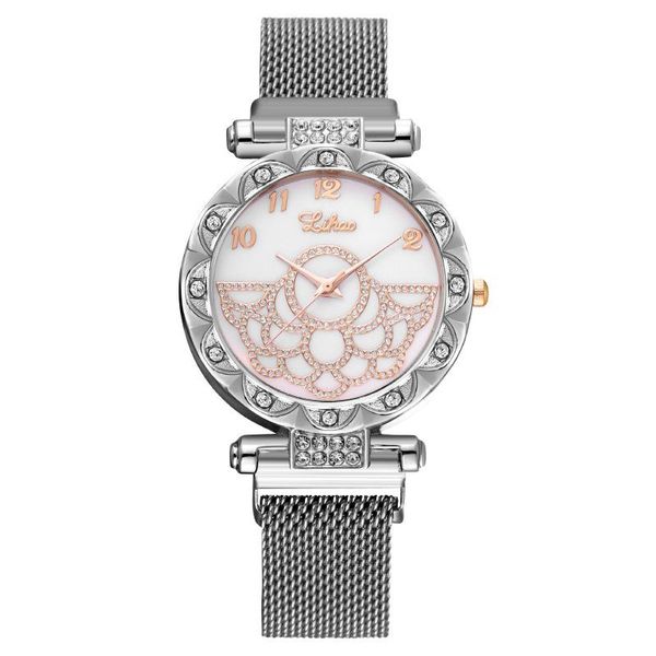 

wristwatches female quartz watch fashion silver magnet wristwatch stainless steel digital ladies wrist diamond watches for women, Slivery;brown