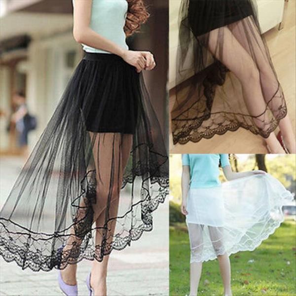 

ladies women gypsy long jersey skirt tulle lace wholesale, Black