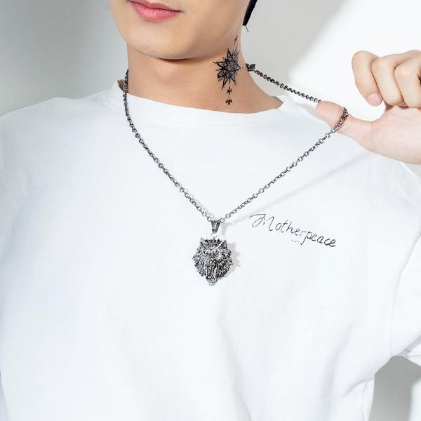 

pendant necklaces nordic hip hop jewelry 2021 trend stainless steel color men's necklace 55cm street retro wolf head accessories, Silver