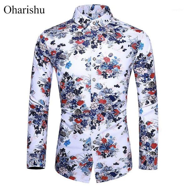 

men's casual shirts 45kg-120kg autumn fashion beautiful floral long sleeve button hawaiian 5xl 6xl 7xl, White;black