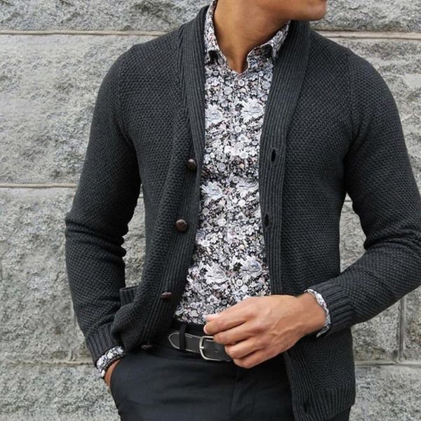 

men's sweaters casual buttons turndown collar sweater coat men knitwear pockets, White;black