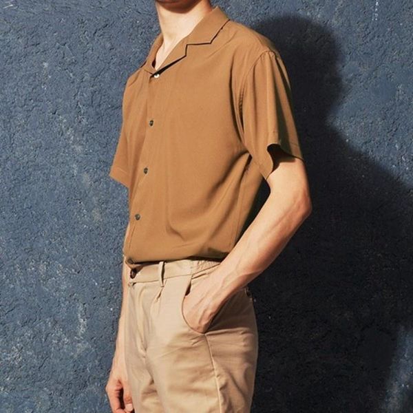

men's casual shirts men summer 2022 business single breasted england style vintage lapel short sleeve male s-3xl, White;black