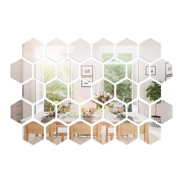 

mirrors 32pcs hexagonal acrylic mirror wall stickers living room decoration office