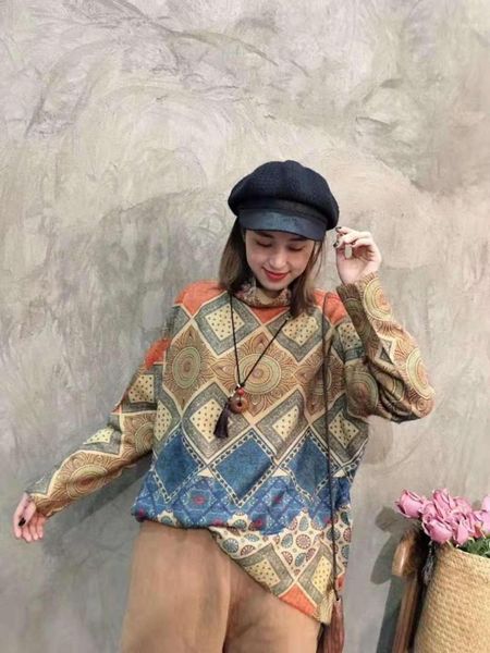 

women's sweaters national style color dyed matching sweater women 2021 autumn and winter clothing fashion loose hooded, White;black