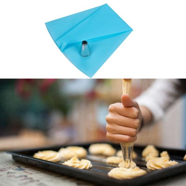 

cake tools pastry 2pc/set silicone bag stainless steel nozzles iciicing piping cream baking cupcake design decorating