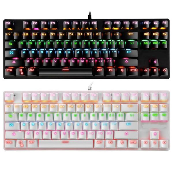 

keyboards 87-key full-backlit mixed light colorful home office usb mechanical green axis gaming keyboard with puller