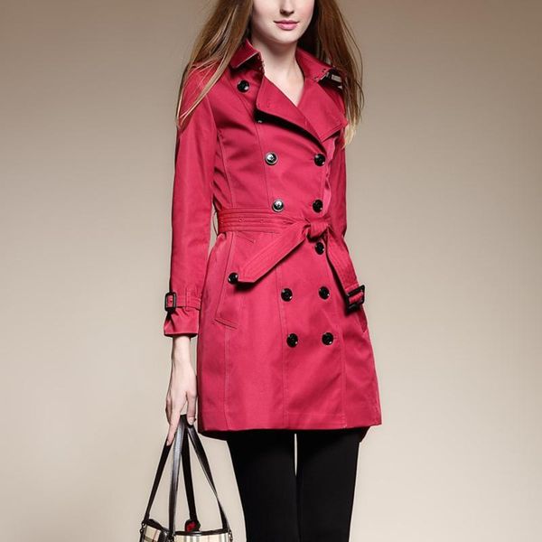 

women's trench coats double breasted mid-long lapel coat women classical spring autumn outerwear slim belt windbreaker female, Tan;black