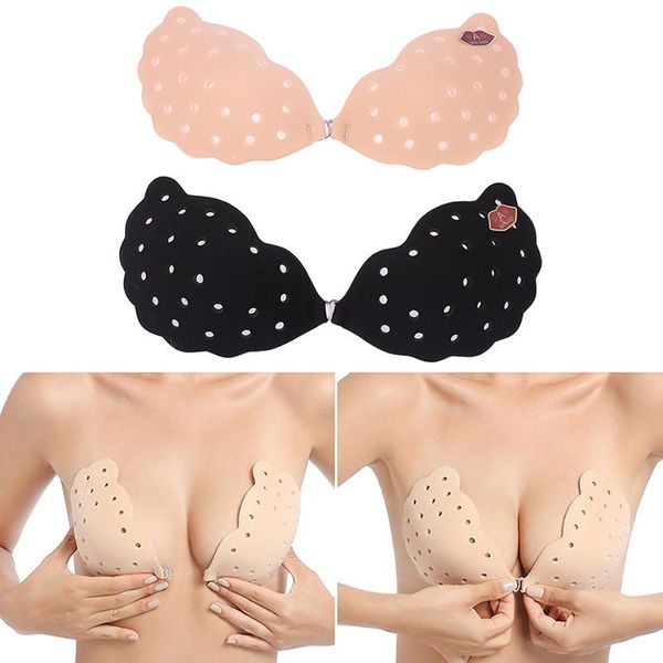 

bras 1pair women ladies silicone bra breathable self adhesive stick on push up gel strapless backless insert pads, Red;black