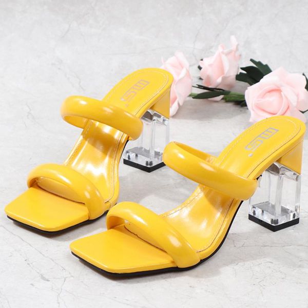 

slippers summer women sandals high heel shoes female peep toe heels party ladies casual transparent square hy228, Black