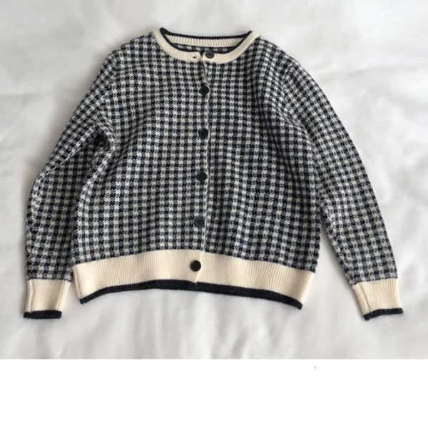 

women's sweaters british style round neck small grid buttoned sweater long-sleeved all-match fashion casual cotton hslg, White;black