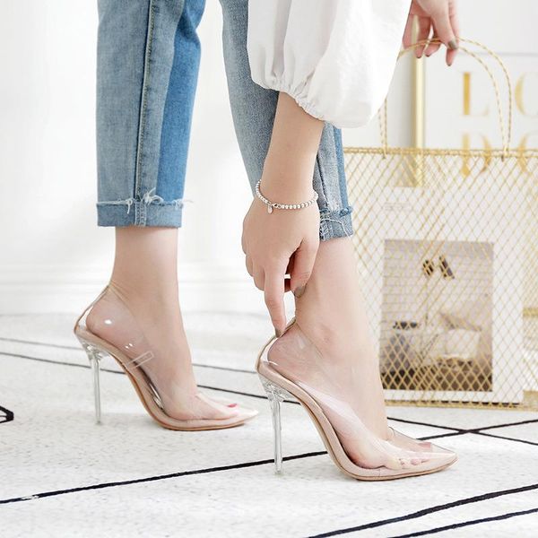 

sandals 2021 transparent pointed high-heeled shoes ladies, Black