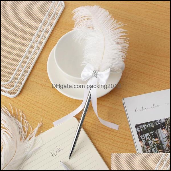 Business Industrial White Feather Pen Penne a sfera lisce Firma Strumenti di scrittura Novità Cancelleria Regalo Decorazioni di nozze Ufficio scolastico Su