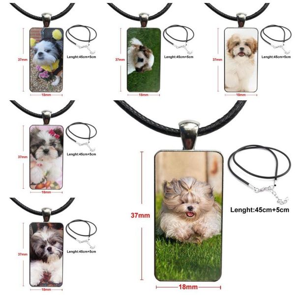 

pendant necklaces shih tzu shitzu dog puppy puppies glass necklace handmade half rectangle for women party gift, Silver