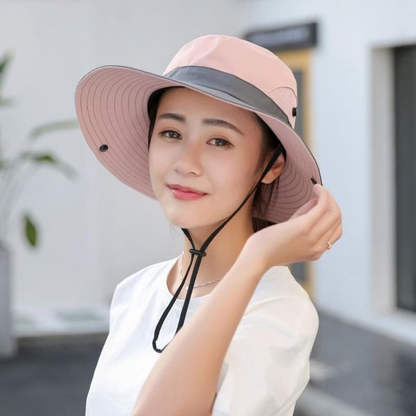 

spring summer solid color bucket hat uv protection sun all-match big wide-brim visor women sunscreen fisherman's outdoor hats, Black;white