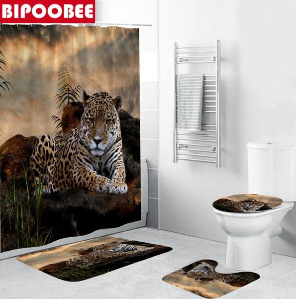 

shower curtains leopard animals 3d curtain waterproof polyester bathroom toilet lid cover carpet bath rugs mats home decor