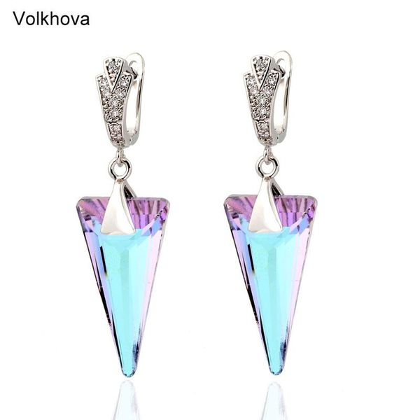 

dangle & chandelier volkhova luxury fashion jewelry triangle crystal exquisite long drop earrings for women accessories, Silver