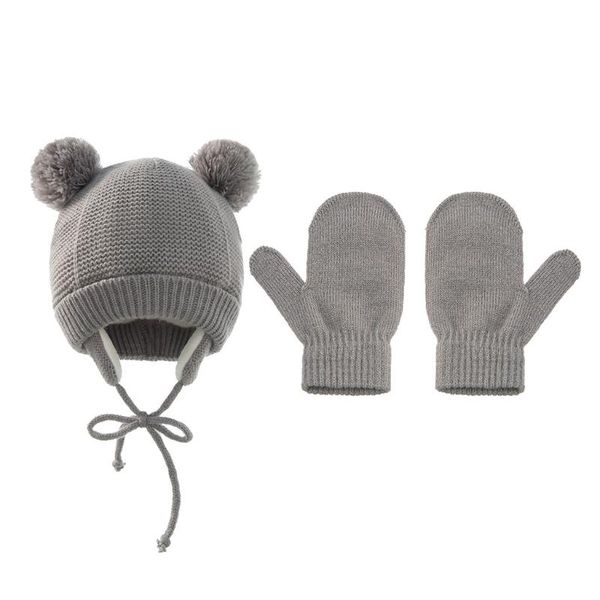 

caps & hats winter warm baby solid color ear flap hat gloves set cute beanies cap mitten 69he, Yellow