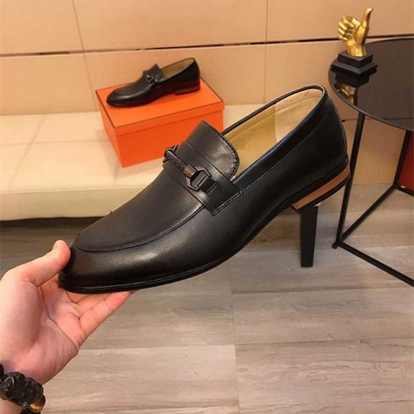 

dress shoes genuine leather round toe business high-end men's formal slip-up breathable casual oxfords men, Black
