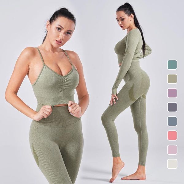 

yoga outfit 2021 -selling women's seamless clothes set suspenders bra high-waist hip-lifting leggings gym training sports suit