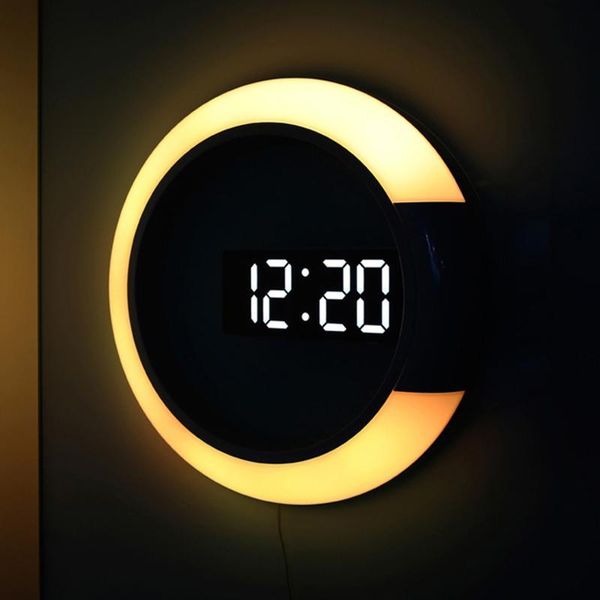 

wall lamp led digital clock mechanism 7 color luminous hollow watch alarm temperature night light home decoration