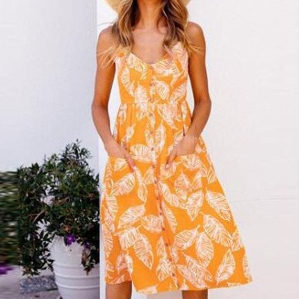 

casual dresses 2021 summer ladies bohemian suspender dress long printed chiffon pleated vacation beach sleeveless flower, Black;gray