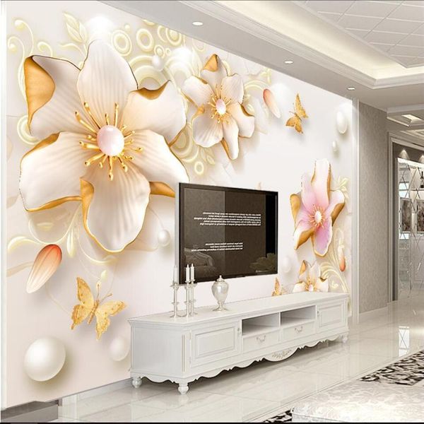 

wallpapers shuhiko 3d luxury gold jewelry flowers silk tv backdrop custom large mural wallpaper papel de parede para quarto