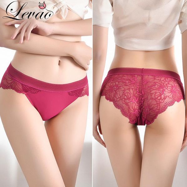 

women's panties levao seamless ice silk women lace underwear cotton soft transparent briefs for ladies bikini fashion lingeries, Black;pink