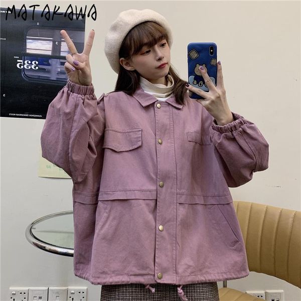 

women's jackets matakawa woman jacket autumn vintage safari style all-match boyfriend turn down collar solid loose mujer chaqueta, Black;brown