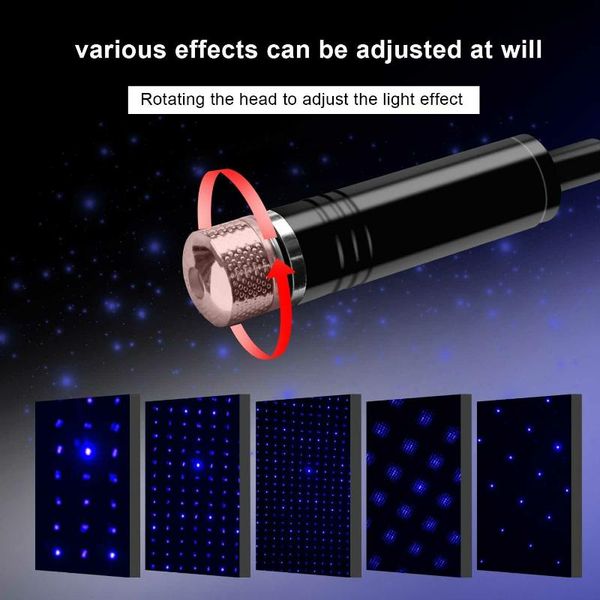 

2pcs usb car interior led light roof room atmosphere starry lamp star projector red+purple blue emergency lights