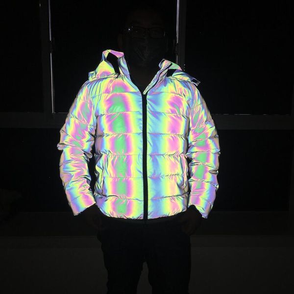

custom logo winter down puffer jackets 3m super bright reflective jacket for men, Black