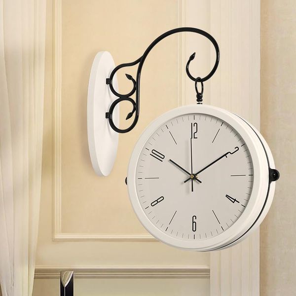 

wall clocks nordic luxury double sided clock modern design silent living room creative white reloj de pared watch jj60wc