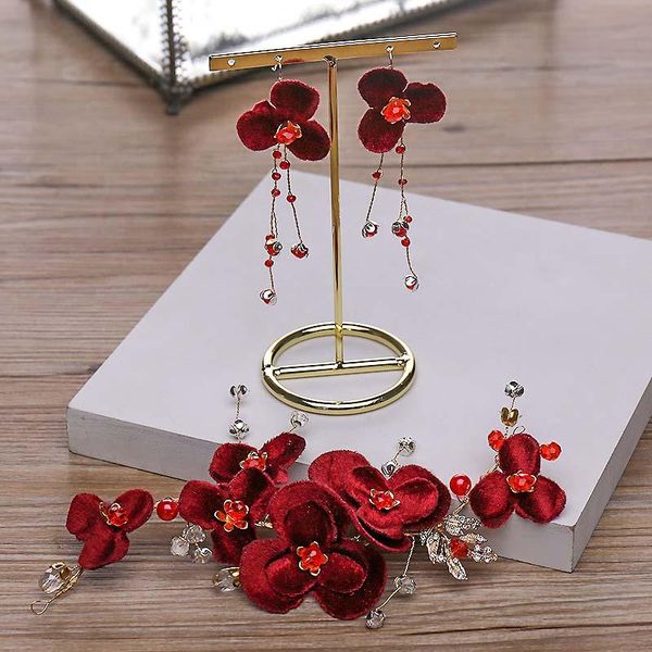 

hair clips & barrettes handmade red rose flower pearl wedding hairpiece crystal jewelry bridal prom head piece for bridesmaid bn, Golden;silver