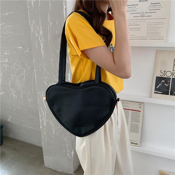 

soft pu leather ladies shoulder crossbody bags fashion sudent girls heart-shaped handle solid color female tote purse cross body