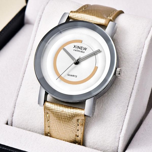 

wristwatches gold women watch sport style quartz watches waterproof female clock fashion simple leather band lady xfcs, Slivery;brown