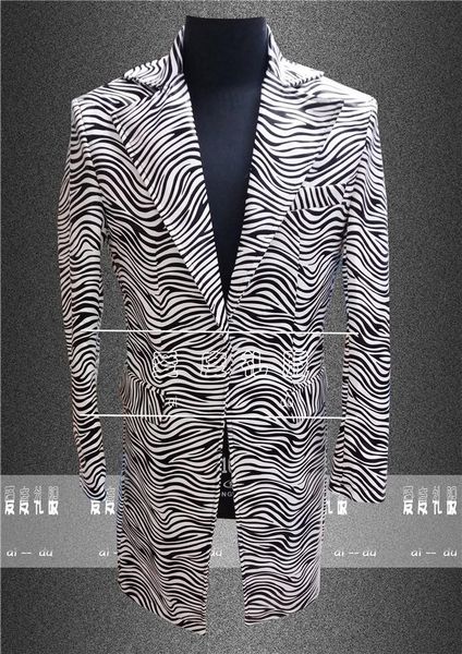 

men's suits & blazers s-5xl 2021 clothing fashion slim dj long design punk personality zebra print leather suit plus size costumes, White;black