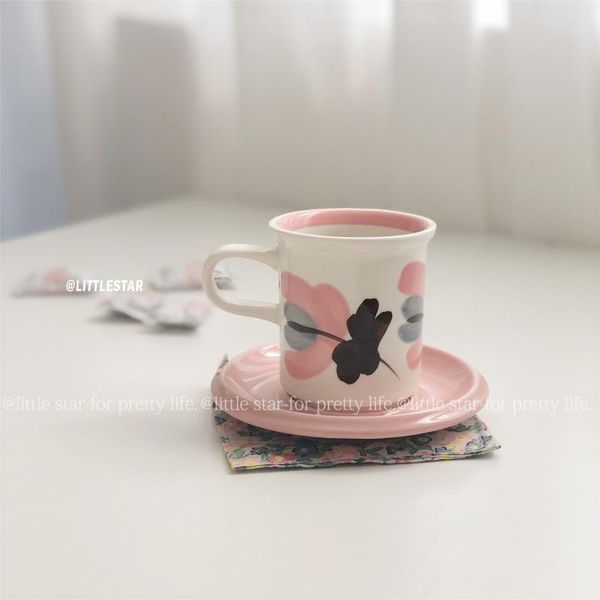 

cups & saucers pink creative ceramic coffee cup and saucer set small beautiful cappuccino milk tazza colazione mug bd50cs