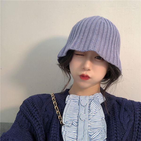 

ins straight knitting wool autumn winter warm designer net red bucket versatile fisherman's female basin hat