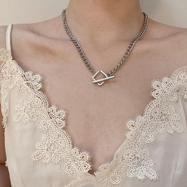 

chains thick chain ot buckle simple clavicle female necklace romantic holiday gifts elegant accessories, Silver