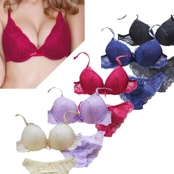 

bras sets lace floral women ladies lingerie set fashion push up wirebra low waist briefs female underwear size 32-36, Red;black